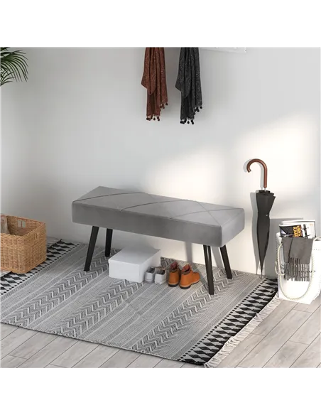 HOMCOM End of Bed Bench with X-Shape Design and Steel Legs, Upholstered Hallway Bench for Bedroom, Grey