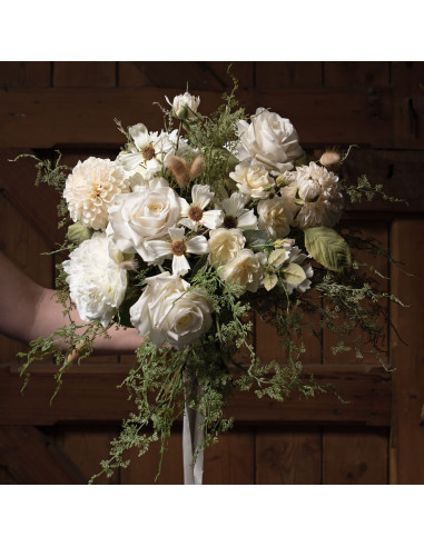 High-quality metal and wood construction of Hill Interiors SKU 22194 White Dahlia Stem, detailed view for UK customers.