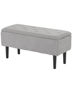HOMCOM 47L Storage Ottoman, End of Bed Bench with Wooden Legs, Fabric Footstool for Living Room, Bedroom, 95 x 38 x 45cm, Grey
