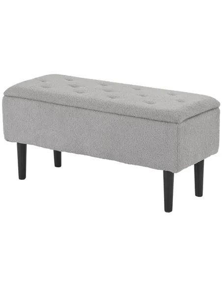 HOMCOM 47L Storage Ottoman, End of Bed Bench with Wooden Legs, Fabric Footstool for Living Room, Bedroom, 95 x 38 x 45cm, Grey