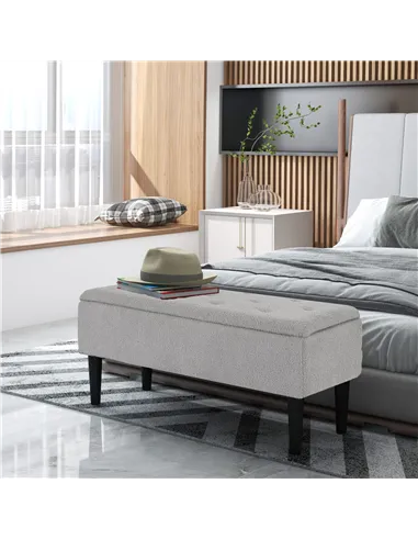 HOMCOM 47L Storage Ottoman, End of Bed Bench with Wooden Legs, Fabric Footstool for Living Room, Bedroom, 95 x 38 x 45cm, Grey