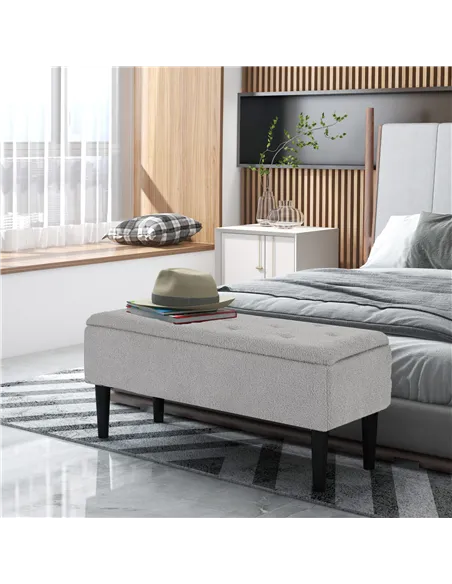 HOMCOM 47L Storage Ottoman, End of Bed Bench with Wooden Legs, Fabric Footstool for Living Room, Bedroom, 95 x 38 x 45cm, Grey