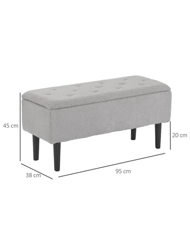 HOMCOM 47L Storage Ottoman, End of Bed Bench with Wooden Legs, Fabric Footstool for Living Room, Bedroom, 95 x 38 x 45cm, Grey
