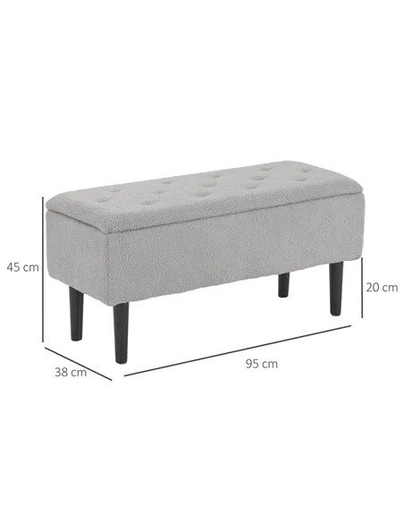 HOMCOM 47L Storage Ottoman, End of Bed Bench with Wooden Legs, Fabric Footstool for Living Room, Bedroom, 95 x 38 x 45cm, Grey