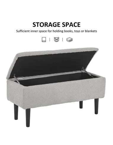 HOMCOM 47L Storage Ottoman, End of Bed Bench with Wooden Legs, Fabric Footstool for Living Room, Bedroom, 95 x 38 x 45cm, Grey