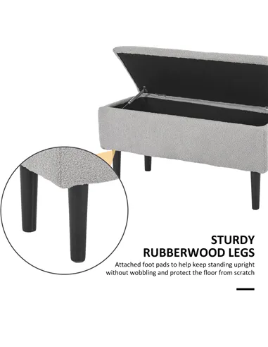 HOMCOM 47L Storage Ottoman, End of Bed Bench with Wooden Legs, Fabric Footstool for Living Room, Bedroom, 95 x 38 x 45cm, Grey