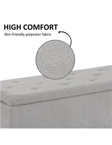 HOMCOM 47L Storage Ottoman, End of Bed Bench with Wooden Legs, Fabric Footstool for Living Room, Bedroom, 95 x 38 x 45cm, Grey