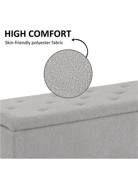 HOMCOM 47L Storage Ottoman, End of Bed Bench with Wooden Legs, Fabric Footstool for Living Room, Bedroom, 95 x 38 x 45cm, Grey
