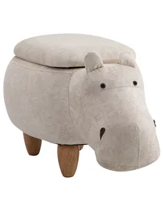 HOMCOM Hippo Storage Stool Cute Decoration Footrest Wood Frame Legs with Padding Lid Ottoman Animal Furniture Cream 36 x 65cm