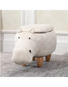 HOMCOM Hippo Storage Stool Cute Decoration Footrest Wood Frame Legs with Padding Lid Ottoman Animal Furniture Cream 36 x 65cm 2