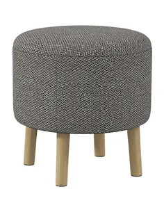 HOMCOM Round Linen-Look Storage Ottoman - Light Grey