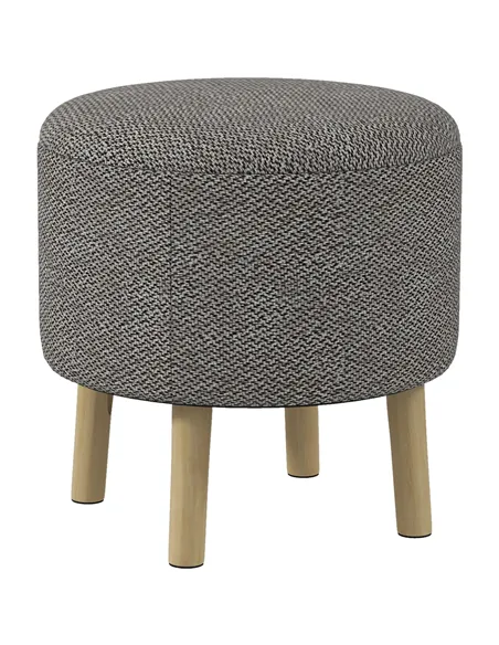 HOMCOM Round Linen-Look Storage Ottoman - Light Grey