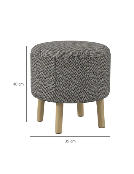 HOMCOM Round Linen-Look Storage Ottoman - Light Grey