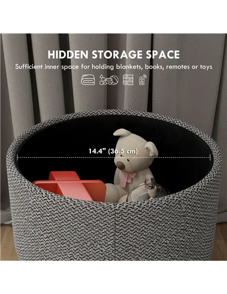HOMCOM Round Linen-Look Storage Ottoman - Light Grey