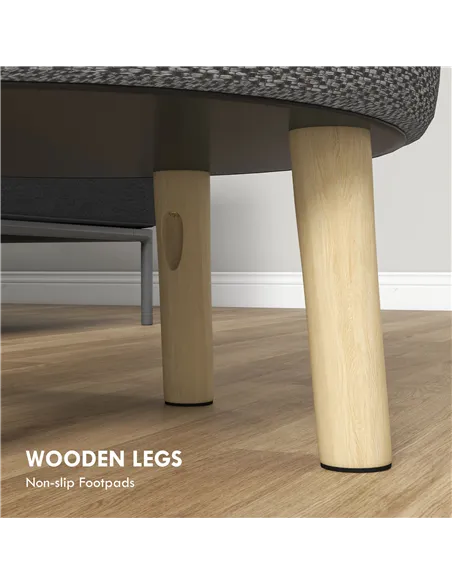 HOMCOM Round Linen-Look Storage Ottoman - Light Grey