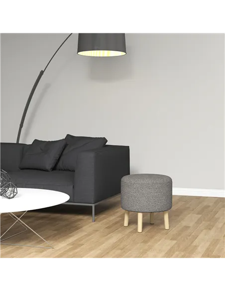 HOMCOM Round Linen-Look Storage Ottoman - Light Grey