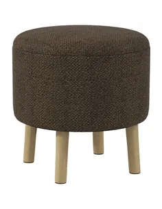 HOMCOM Round Ottoman Stool with Storage, Linen Fabric Upholstered Foot Stool with Padded Seat, Hidden Space and Wood Legs