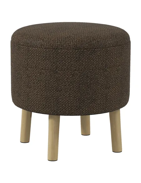 HOMCOM Round Ottoman Stool with Storage, Linen Fabric Upholstered Foot Stool with Padded Seat, Hidden Space and Wood Legs