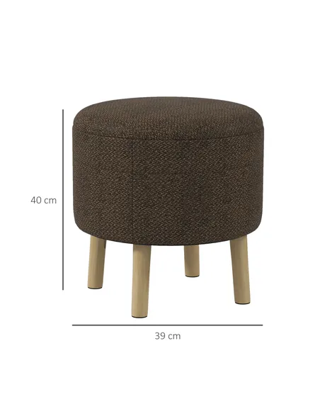 HOMCOM Round Ottoman Stool with Storage, Linen Fabric Upholstered Foot Stool with Padded Seat, Hidden Space and Wood Legs