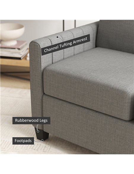 HOMCOM 2 Seater Sofa, Channel Tufted Modern Fabric Couch, Comfy Upholstered Small Sofa Loveseat with Spring Cushion, Back Pillow