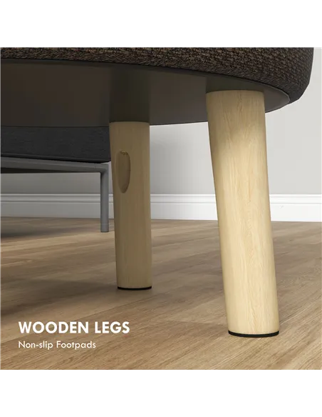 HOMCOM Round Ottoman Stool with Storage, Linen Fabric Upholstered Foot Stool with Padded Seat, Hidden Space and Wood Legs