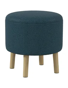 HOMCOM Round Linen-Look Storage Ottoman - Blue