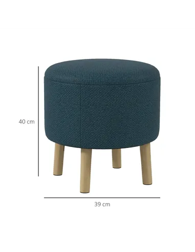 HOMCOM Round Linen-Look Storage Ottoman - Blue