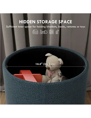 HOMCOM Round Linen-Look Storage Ottoman - Blue