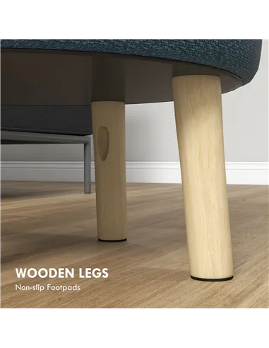 HOMCOM Round Linen-Look Storage Ottoman - Blue