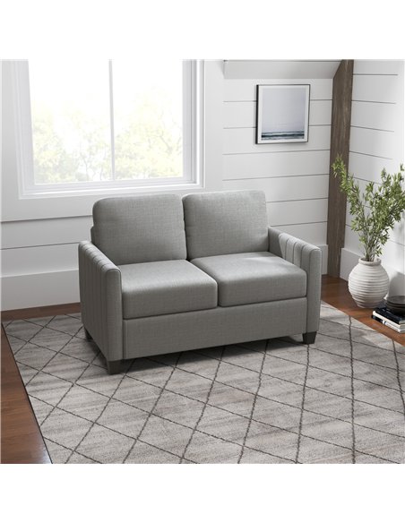 HOMCOM 2 Seater Sofa, Channel Tufted Modern Fabric Couch, Comfy Upholstered Small Sofa Loveseat with Spring Cushion, Back Pillow
