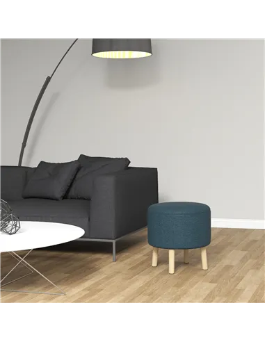 HOMCOM Round Linen-Look Storage Ottoman - Blue