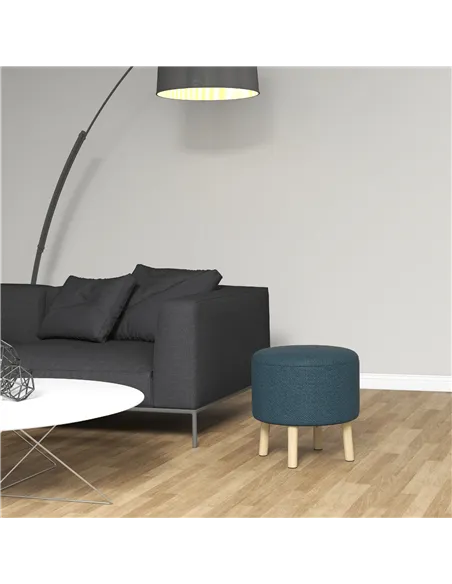 HOMCOM Round Linen-Look Storage Ottoman - Blue