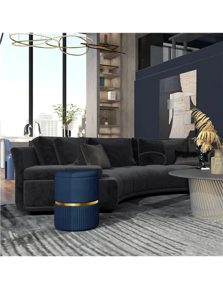 HOMCOM Velvet-Feel Storage Ottoman - Blue
