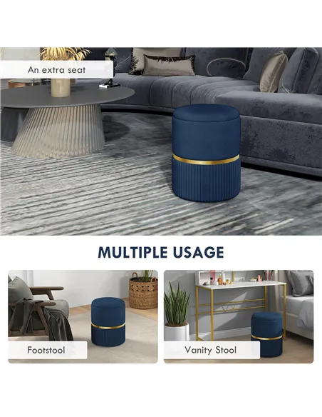 HOMCOM Velvet-Feel Storage Ottoman - Blue