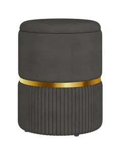 HOMCOM Velvet-Feel Storage Ottoman - Grey