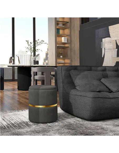 HOMCOM Velvet-Feel Storage Ottoman - Grey