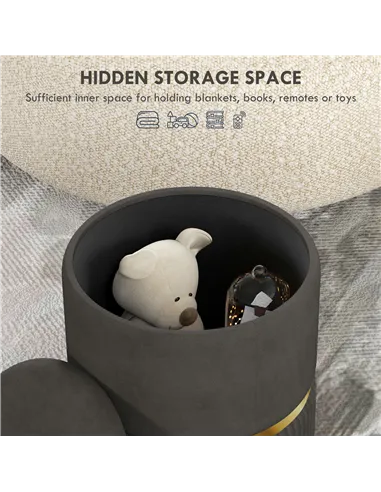 HOMCOM Velvet-Feel Storage Ottoman - Grey