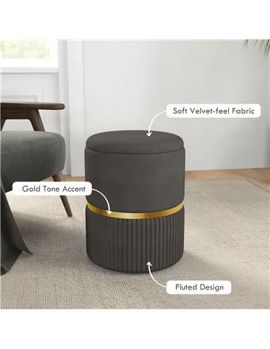 HOMCOM Velvet-Feel Storage Ottoman - Grey