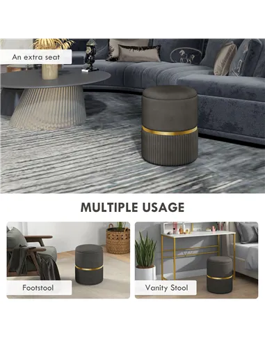 HOMCOM Velvet-Feel Storage Ottoman - Grey