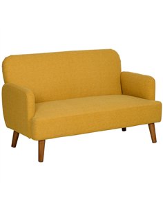 HOMCOM Velvet Feel Fabric 2 Seater Sofa, Small Sofa Loveseat with 21cm Thick Padding and Wood Legs, Yellow