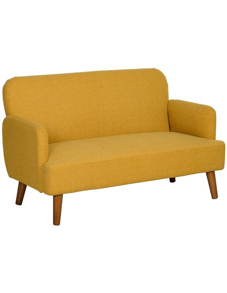 HOMCOM Velvet Feel Fabric 2 Seater Sofa, Small Sofa Loveseat with 21cm Thick Padding and Wood Legs, Yellow