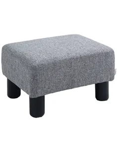 HOMCOM Linen Fabric Footstool Ottoman Cube with 4 Plastic Legs, Grey