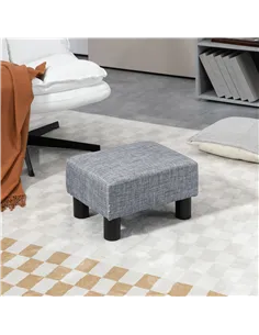 HOMCOM Linen Fabric Footstool Ottoman Cube with 4 Plastic Legs, Grey 2