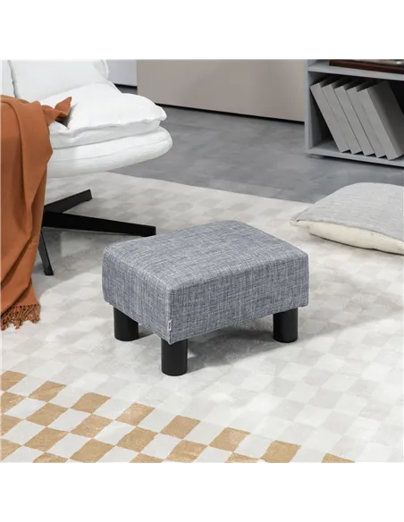 HOMCOM Linen Fabric Footstool Ottoman Cube with 4 Plastic Legs, Grey