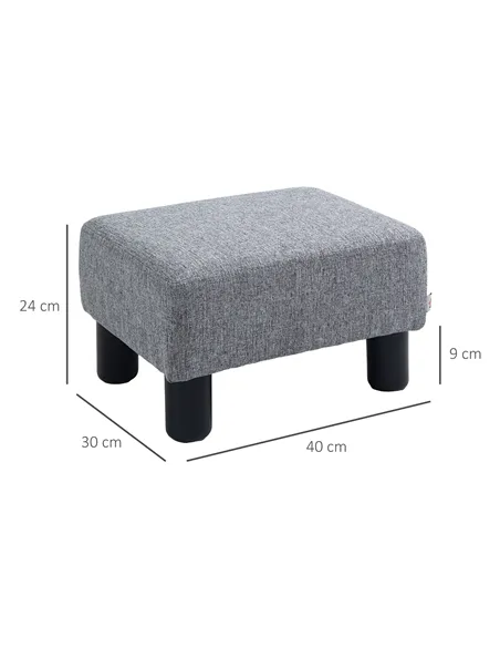 HOMCOM Linen Fabric Footstool Ottoman Cube with 4 Plastic Legs, Grey