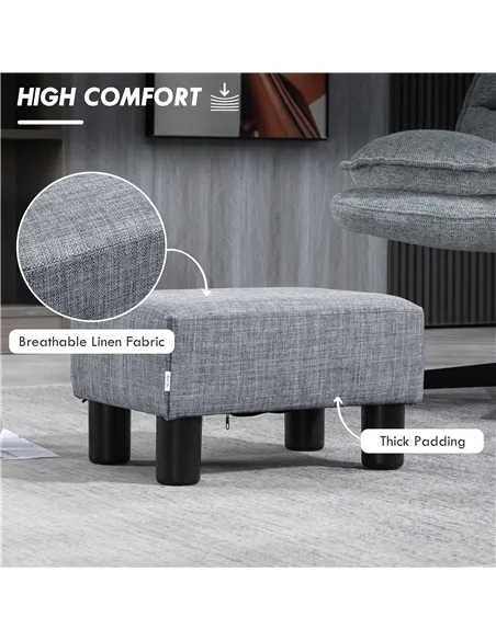 HOMCOM Linen Fabric Footstool Ottoman Cube with 4 Plastic Legs, Grey