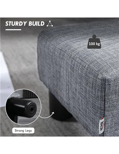 HOMCOM Linen Fabric Footstool Ottoman Cube with 4 Plastic Legs, Grey
