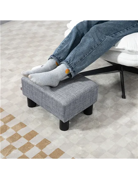 HOMCOM Linen Fabric Footstool Ottoman Cube with 4 Plastic Legs, Grey
