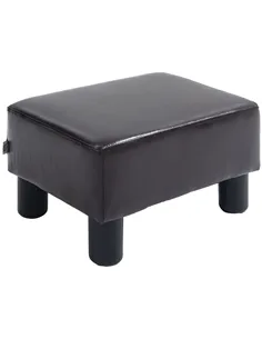 HOMCOM PU Leather Footstool Ottoman Cube with 4 Plastic Legs, Brown