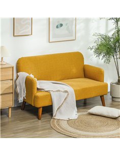 HOMCOM Velvet Feel Fabric 2 Seater Sofa, Small Sofa Loveseat with 21cm Thick Padding and Wood Legs, Yellow 2